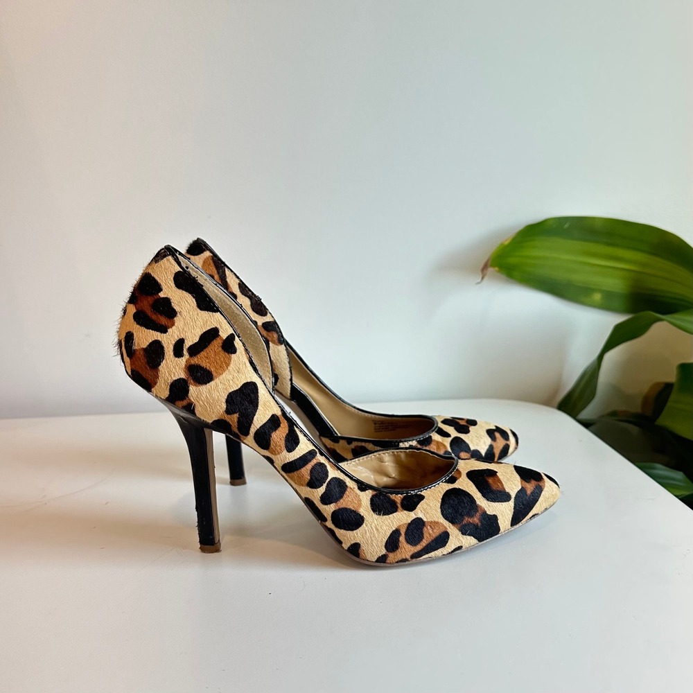 BCBG Paris Natural Cow Hair Cheetah Print Pointed Toe Stiletto Pumps Women's 9.5